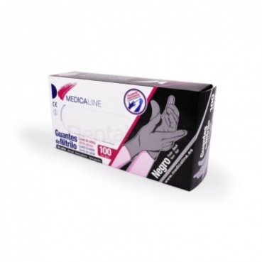 GUANTES MEDICALINE NITRILO NEGRO PEQ. 100u